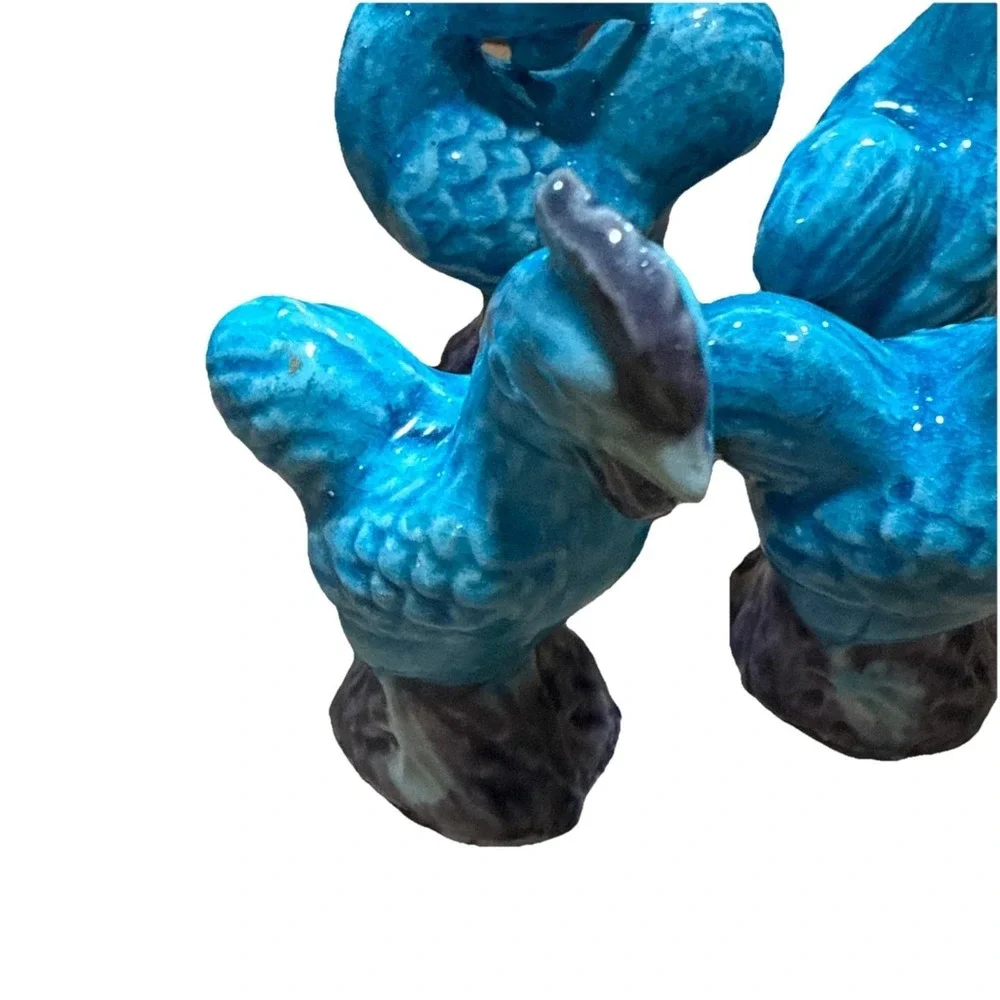 12 Vintage  Chinese Porcelain Blue Turquoise Purple Mud Rooster Figurine Chicken